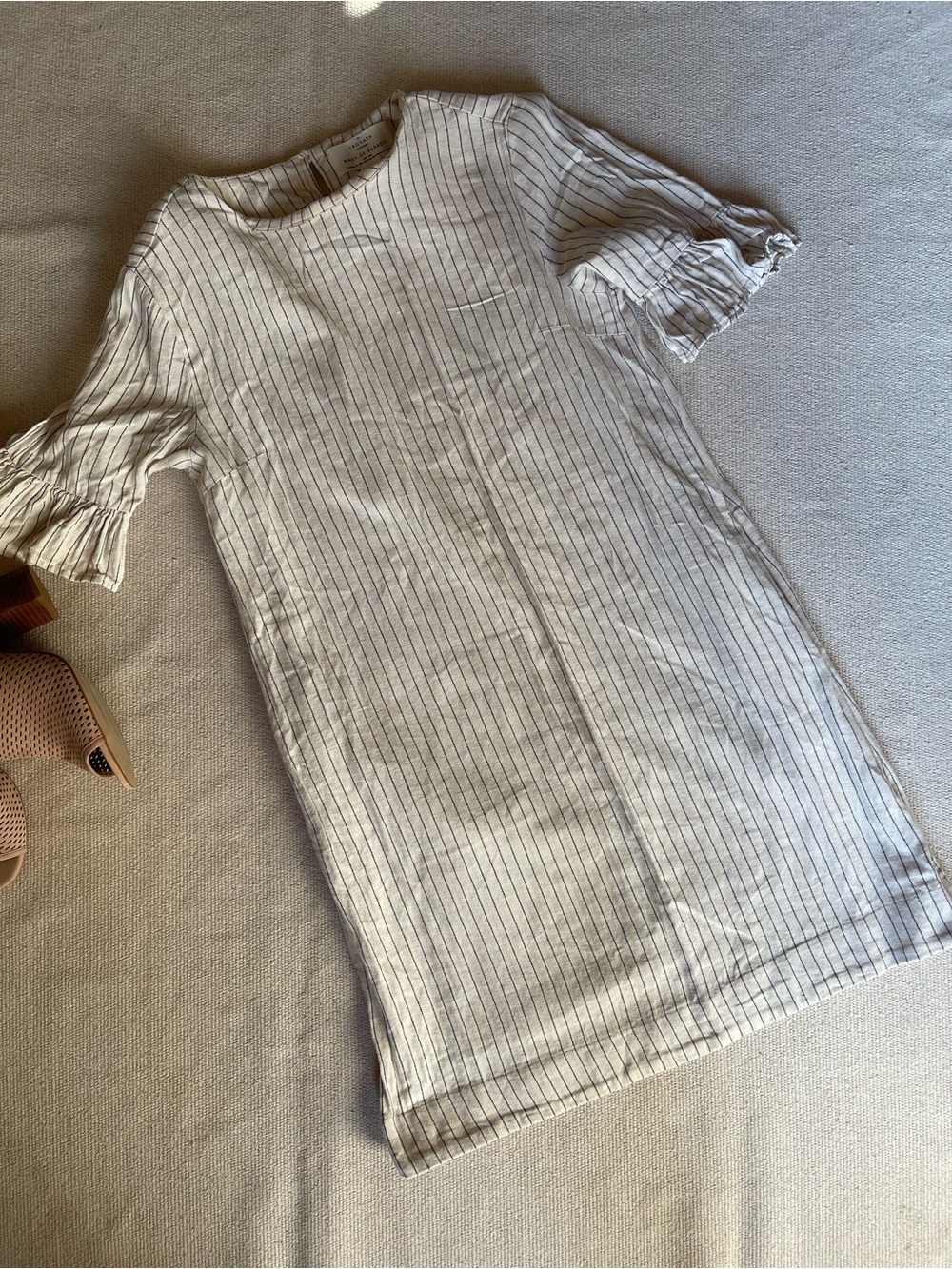 Trovata Birds of Paradis Ivory Navy Stripe Cotton Linen Flutter Dress XS